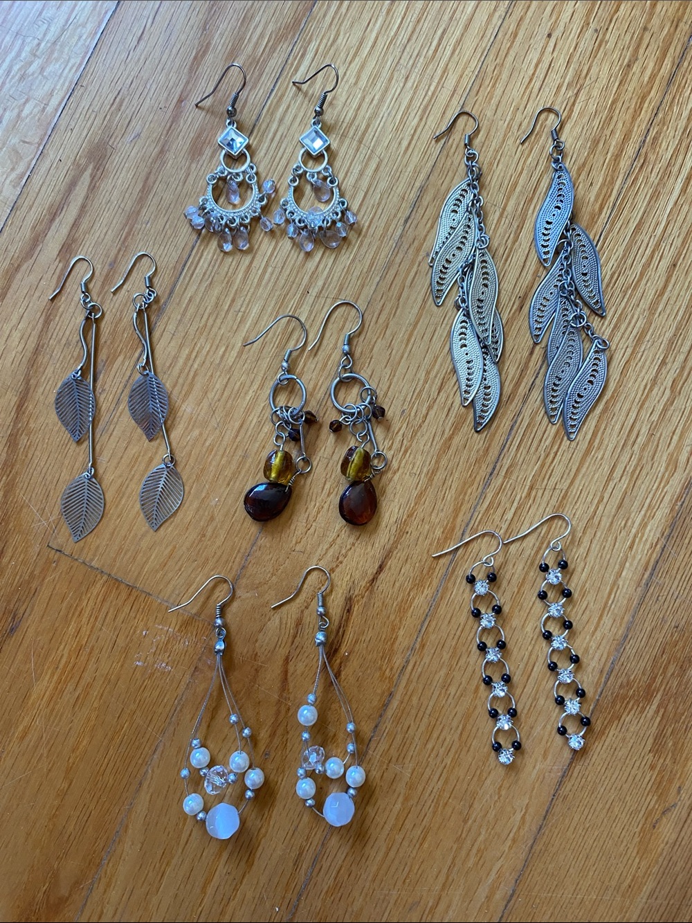 Assorted Women's Silver-Tone Dangle Earrings - Multi-Color Options Set of 6